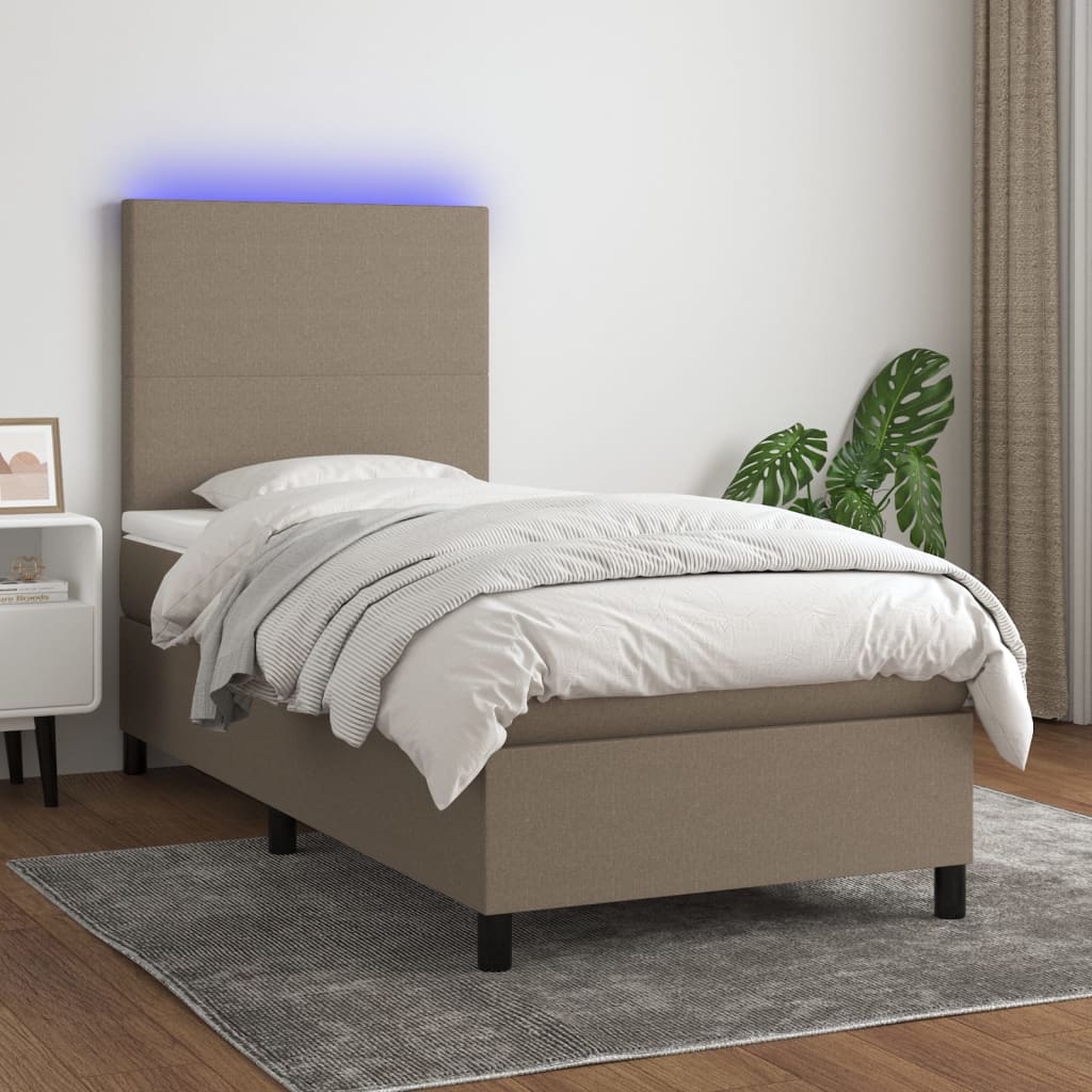 Boxspringbett mit Matratze & LED Taupe 90x200 cm Stoff