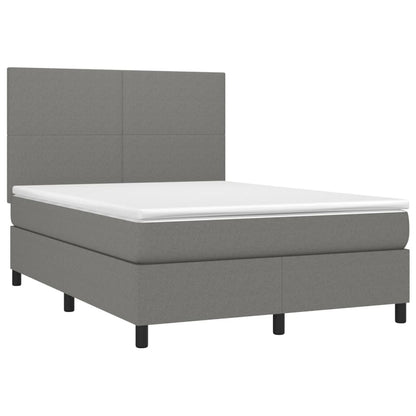 Box spring bed with mattress &amp; LED dark grey 140x200 cm fabric