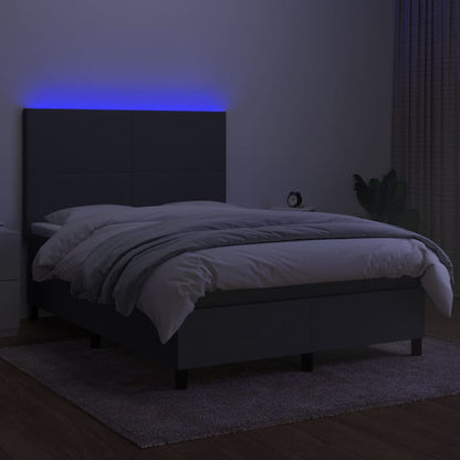 Box spring bed with mattress &amp; LED dark grey 140x200 cm fabric