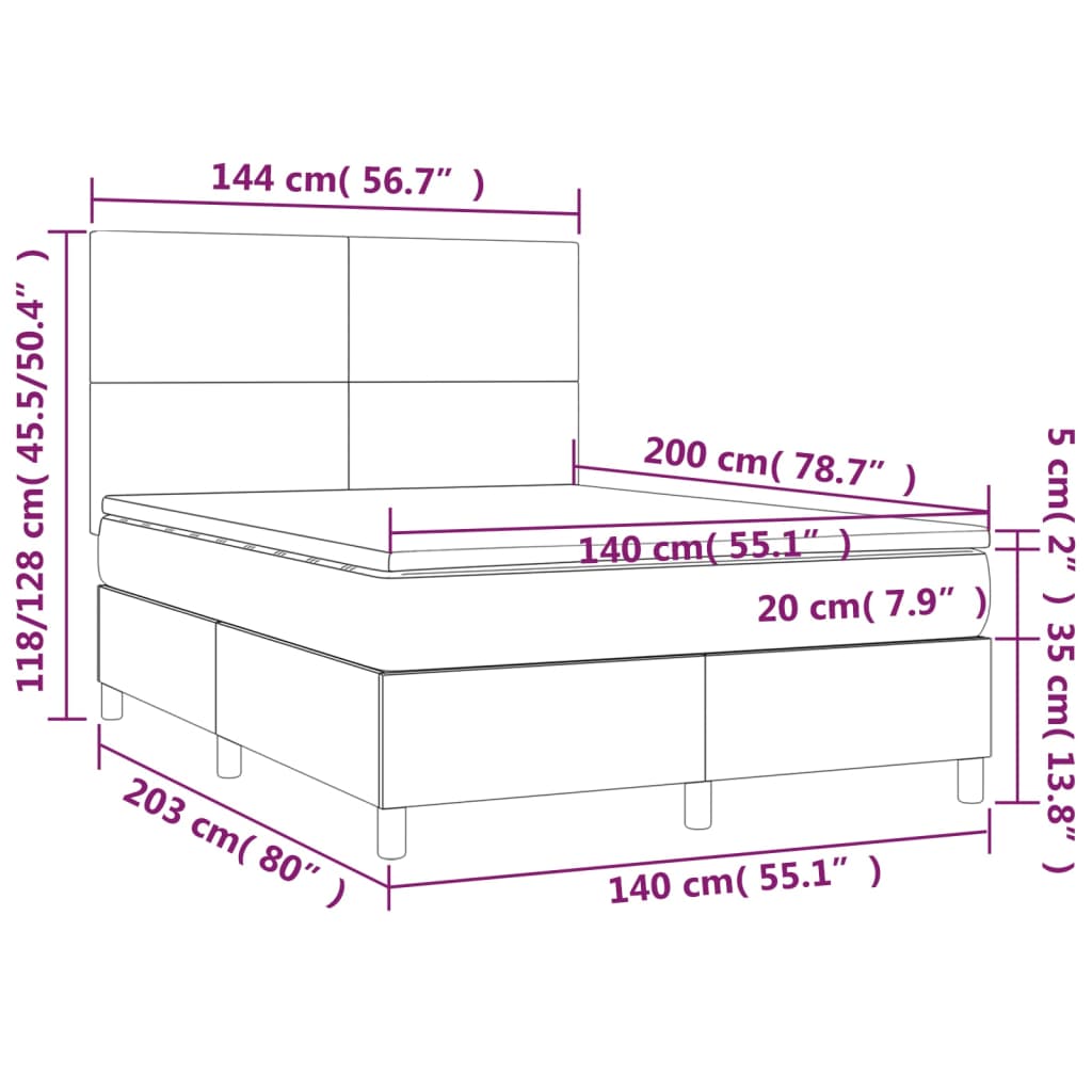 Box spring bed with mattress &amp; LED dark grey 140x200 cm fabric