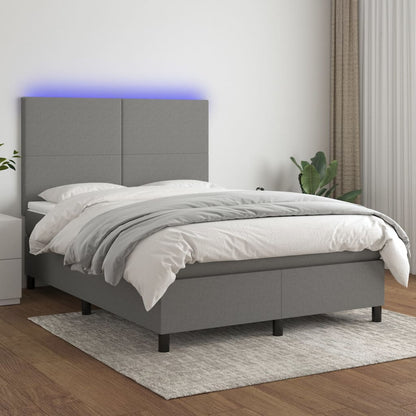 Box spring bed with mattress &amp; LED dark grey 140x200 cm fabric