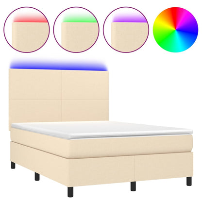 Boxspringbett mit Matratze & LED Creme 140x200 cm Stoff