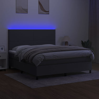 Box spring bed with mattress &amp; LED dark grey 160x200 cm fabric