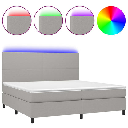 Box spring bed with mattress &amp; LED light grey 200x200 cm fabric