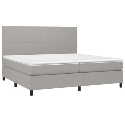 Box spring bed with mattress &amp; LED light grey 200x200 cm fabric