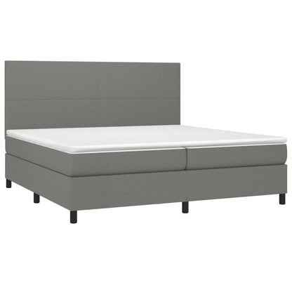 Box spring bed with mattress &amp; LED dark grey 200x200 cm fabric