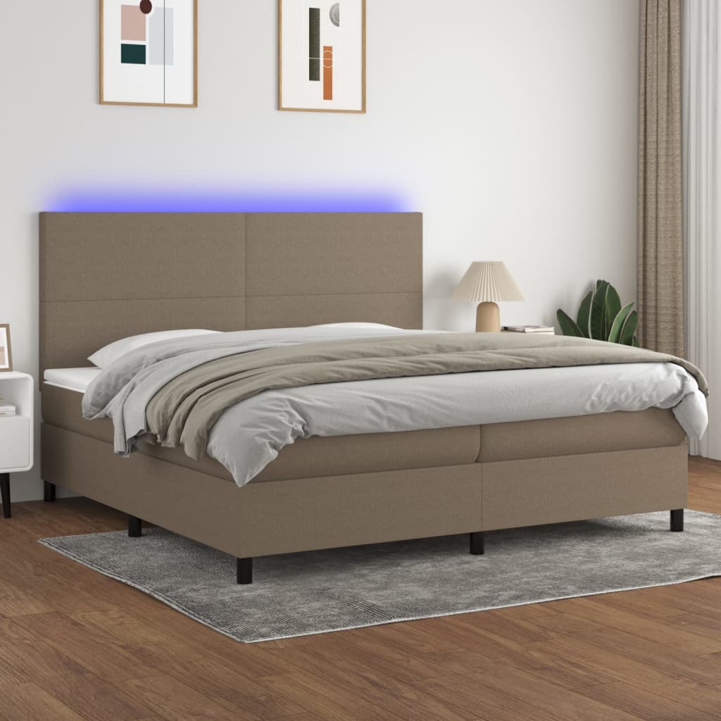 Boxspringbett mit Matratze & LED Taupe 200x200 cm Stoff