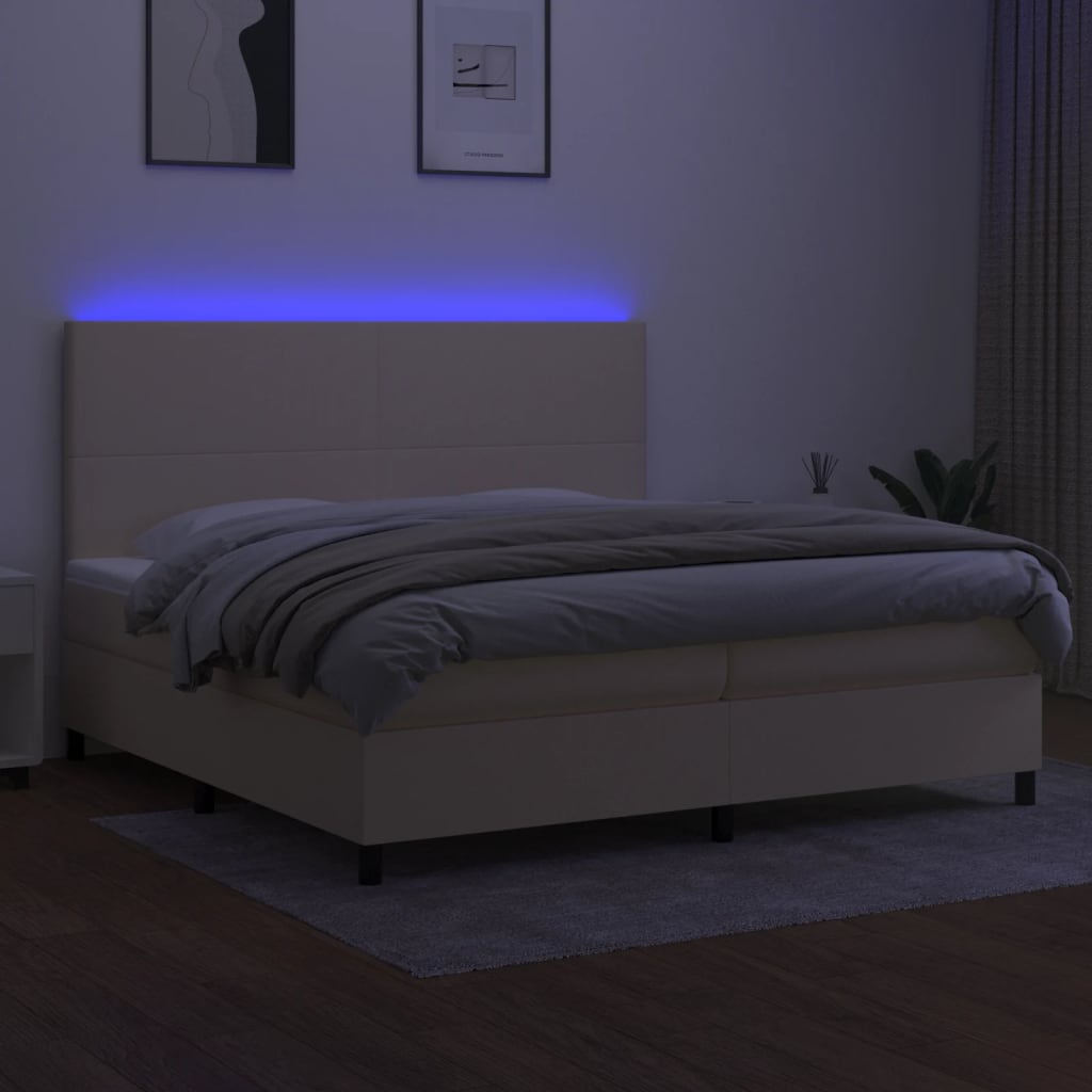 Boxspringbett mit Matratze & LED Creme 200x200 cm Stoff