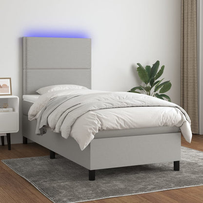 Boxspringbett mit Matratze & LED Hellgrau 90x200 cm Stoff