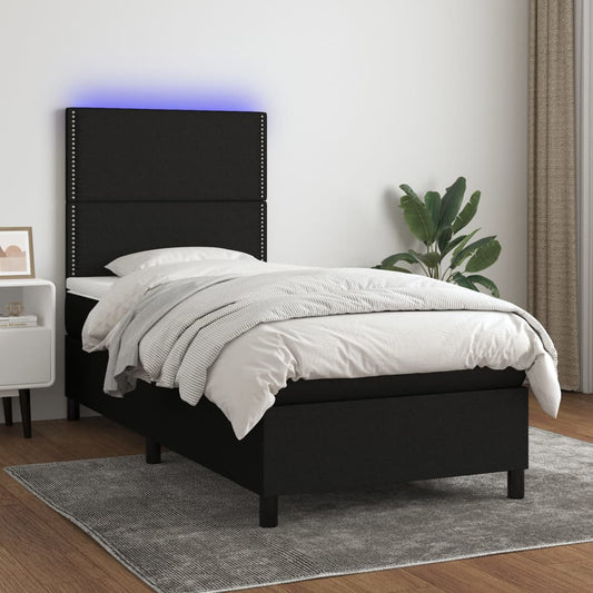 Boxspringbett mit Matratze & LED Schwarz 90x200 cm Stoff