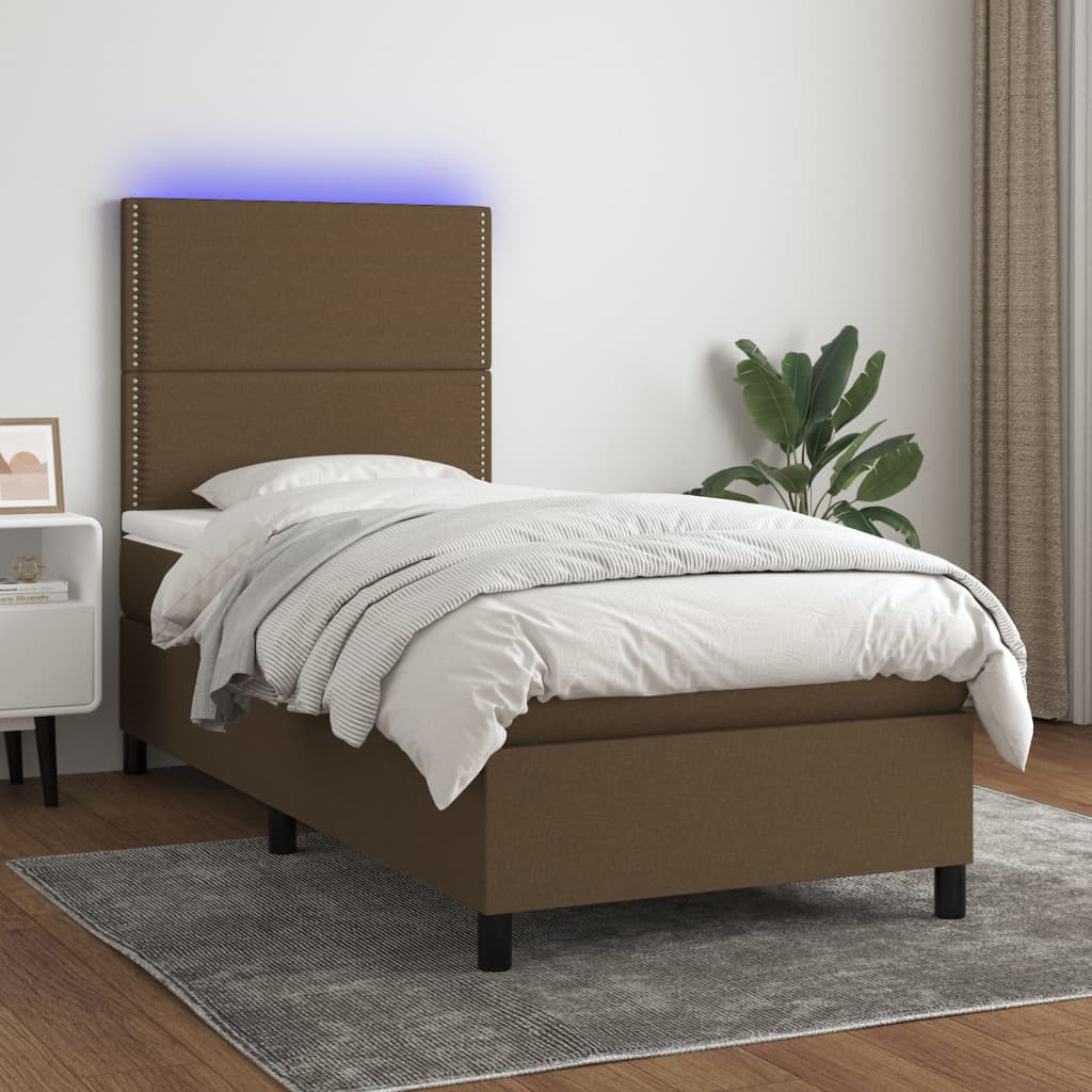 Boxspringbett mit Matratze & LED Dunkelbraun 90x200 cm Stoff