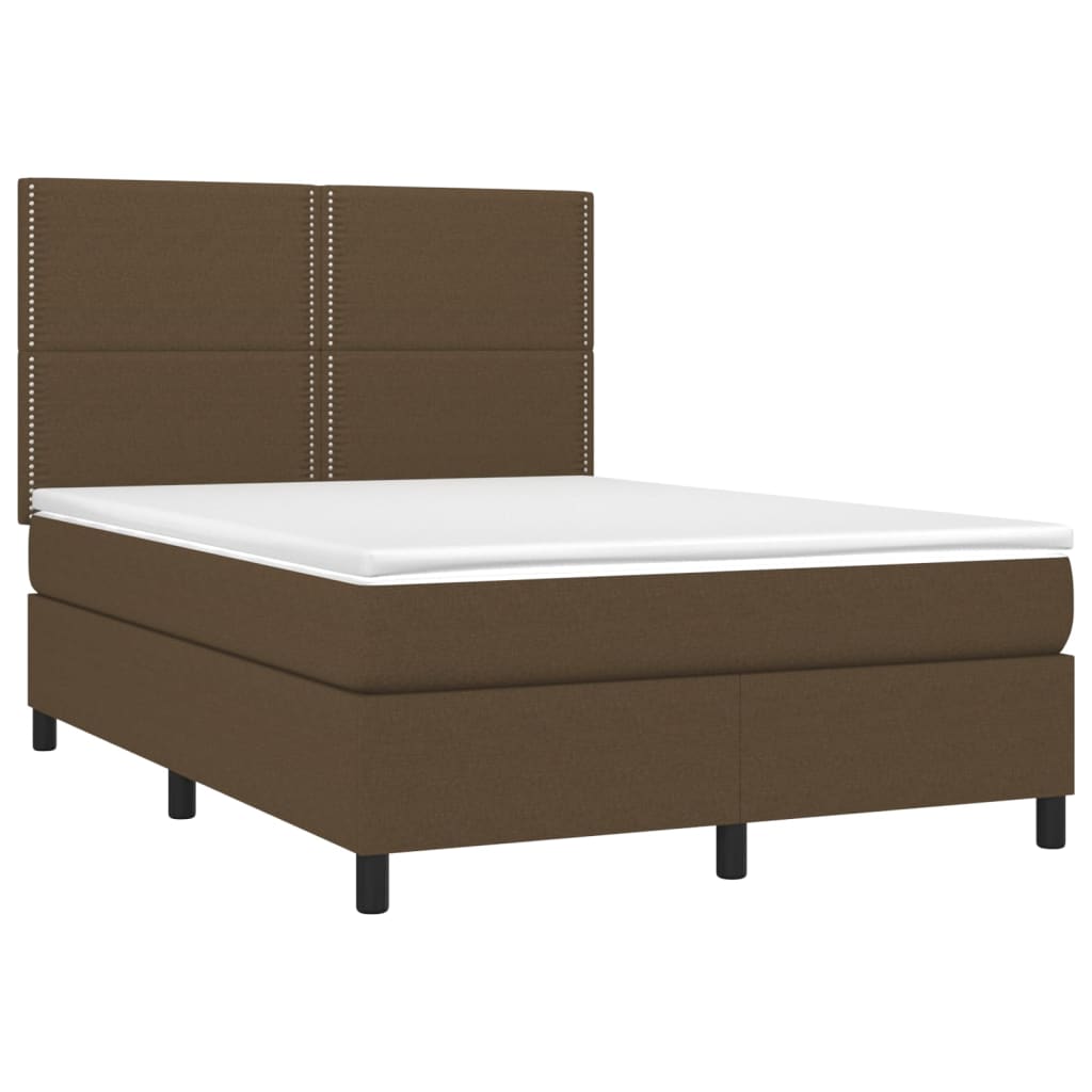 Box spring bed with mattress &amp; LED dark brown 140x200 cm fabric