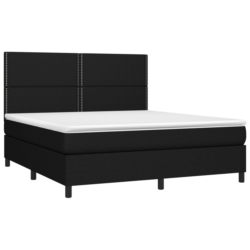 Box spring bed with mattress &amp; LED black 160x200 cm fabric