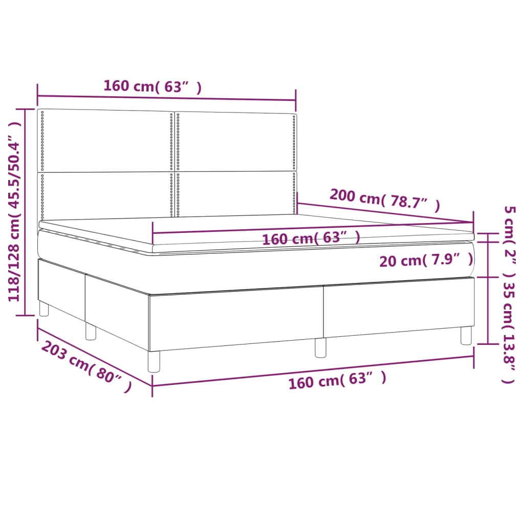 Boxspringbett mit Matratze & LED Creme 160x200 cm Stoff