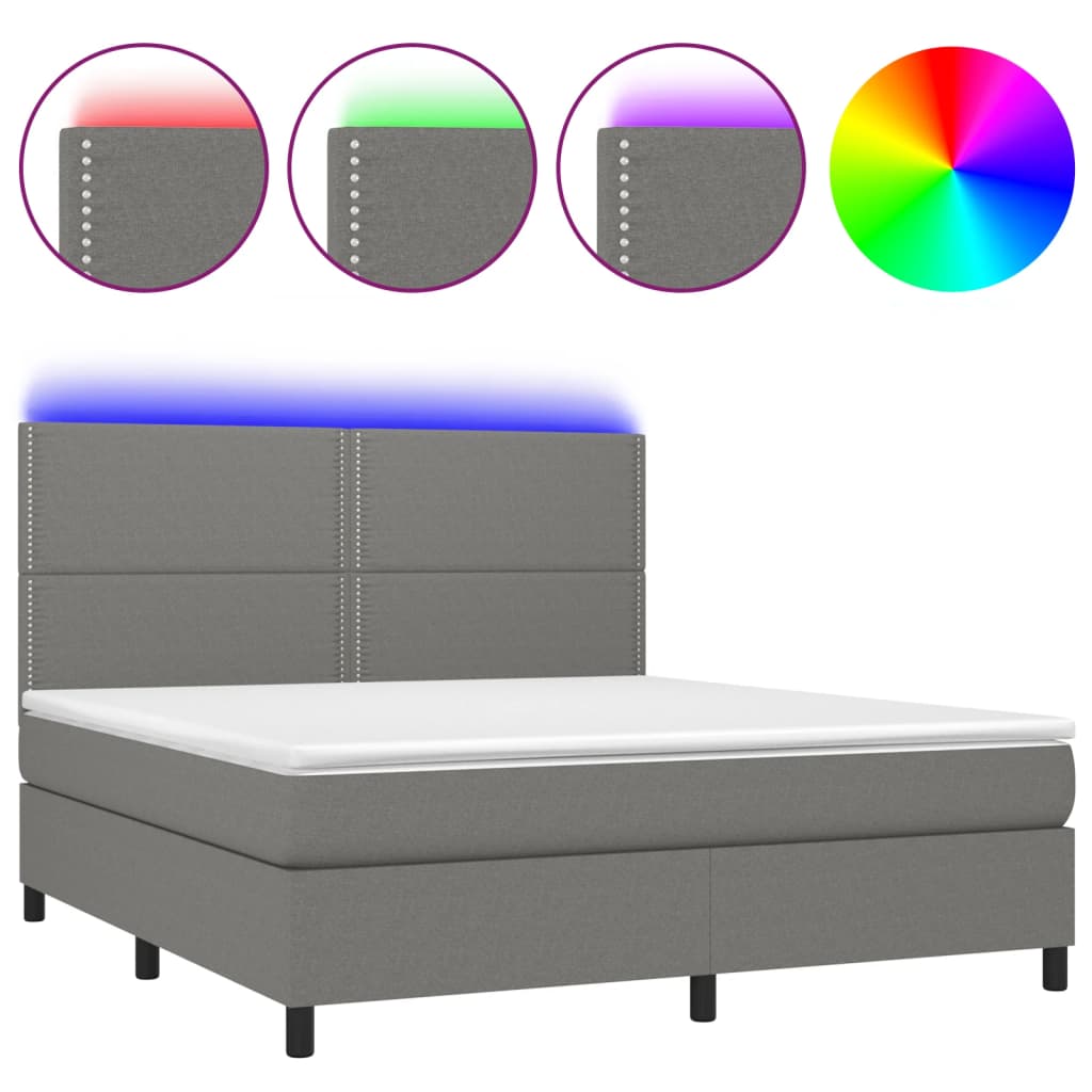 Boxspringbett mit Matratze & LED Dunkelgrau 180x200 cm Stoff