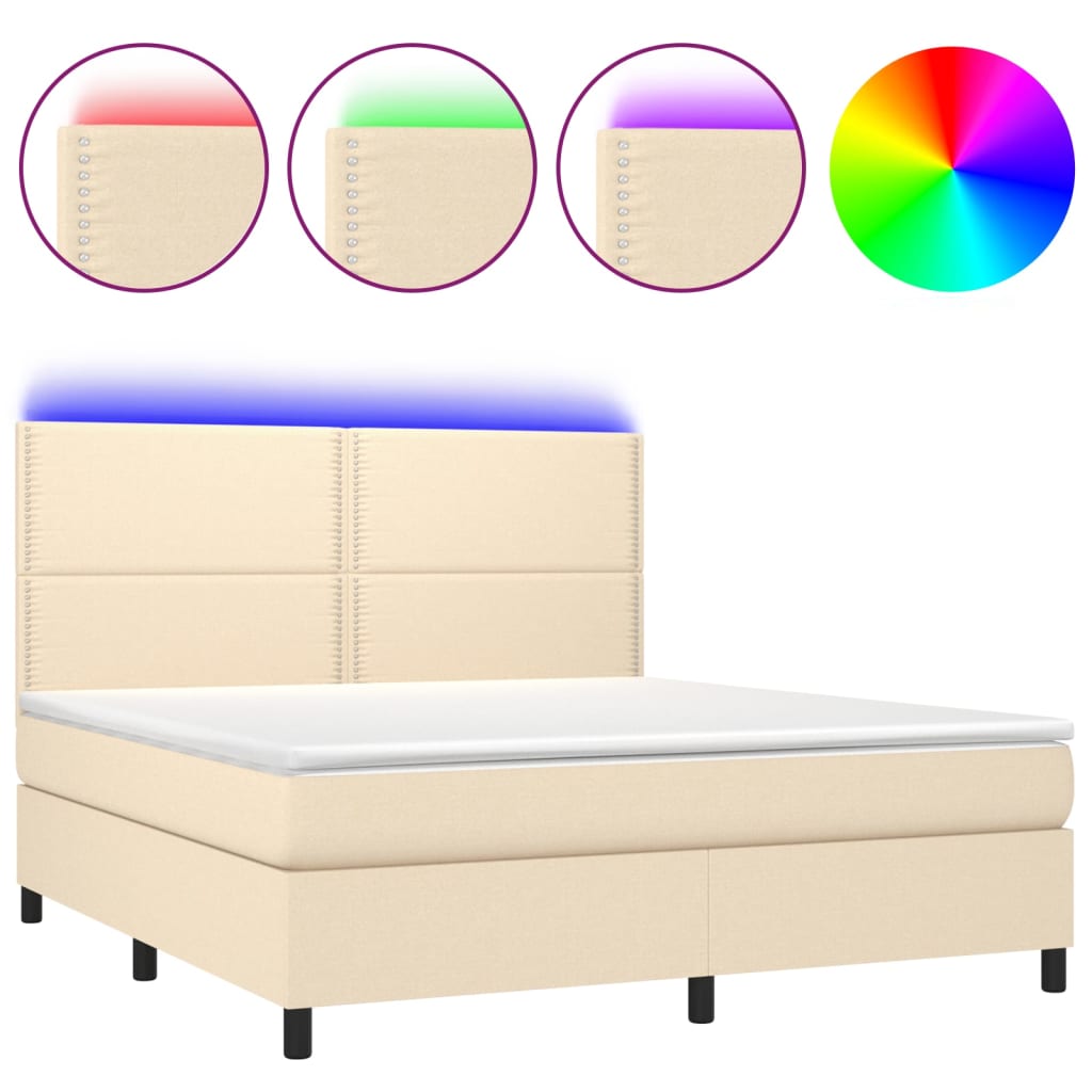 Boxspringbett mit Matratze & LED Creme 180x200 cm Stoff