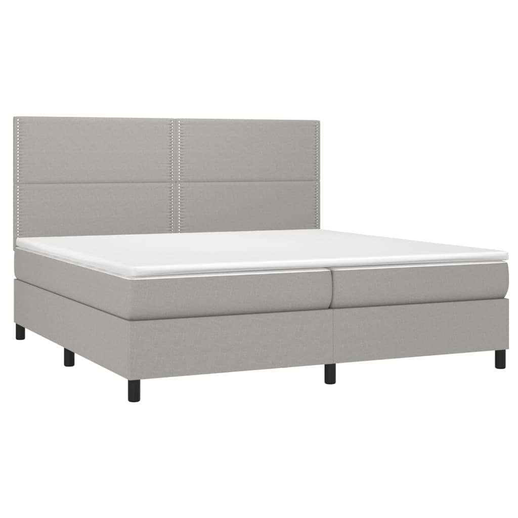 Box spring bed with mattress &amp; LED light grey 200x200 cm fabric