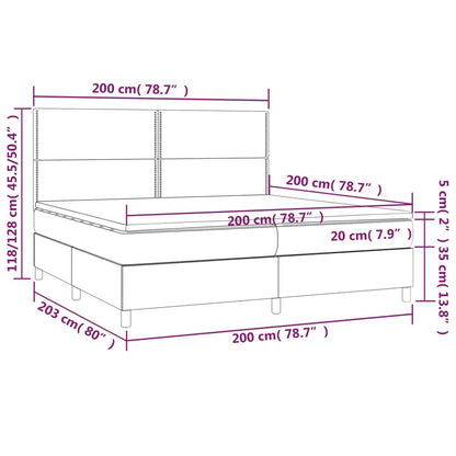 Box spring bed with mattress &amp; LED light grey 200x200 cm fabric