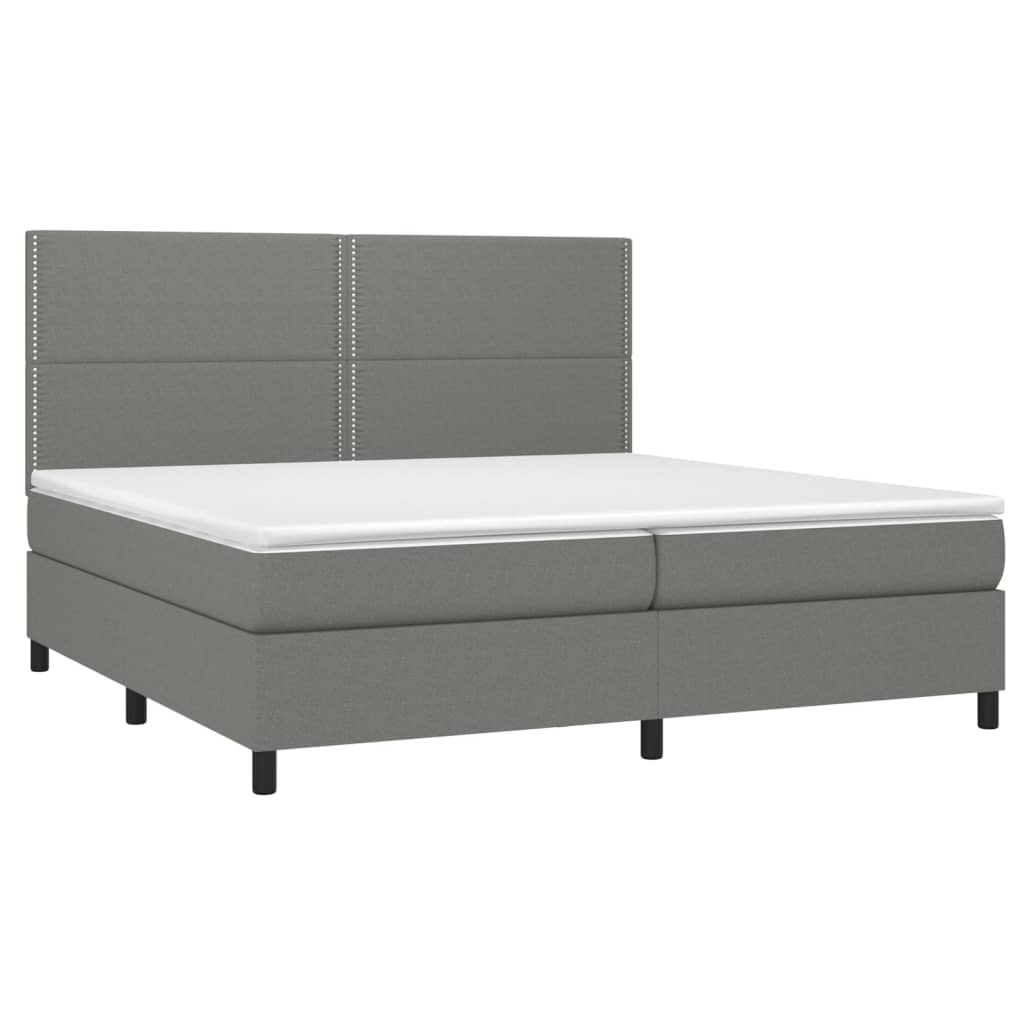 Box spring bed with mattress &amp; LED dark grey 200x200 cm fabric