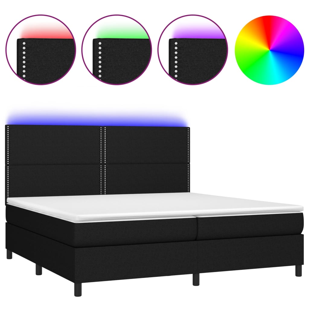 Boxspringbett mit Matratze & LED Schwarz 200x200 cm Stoff