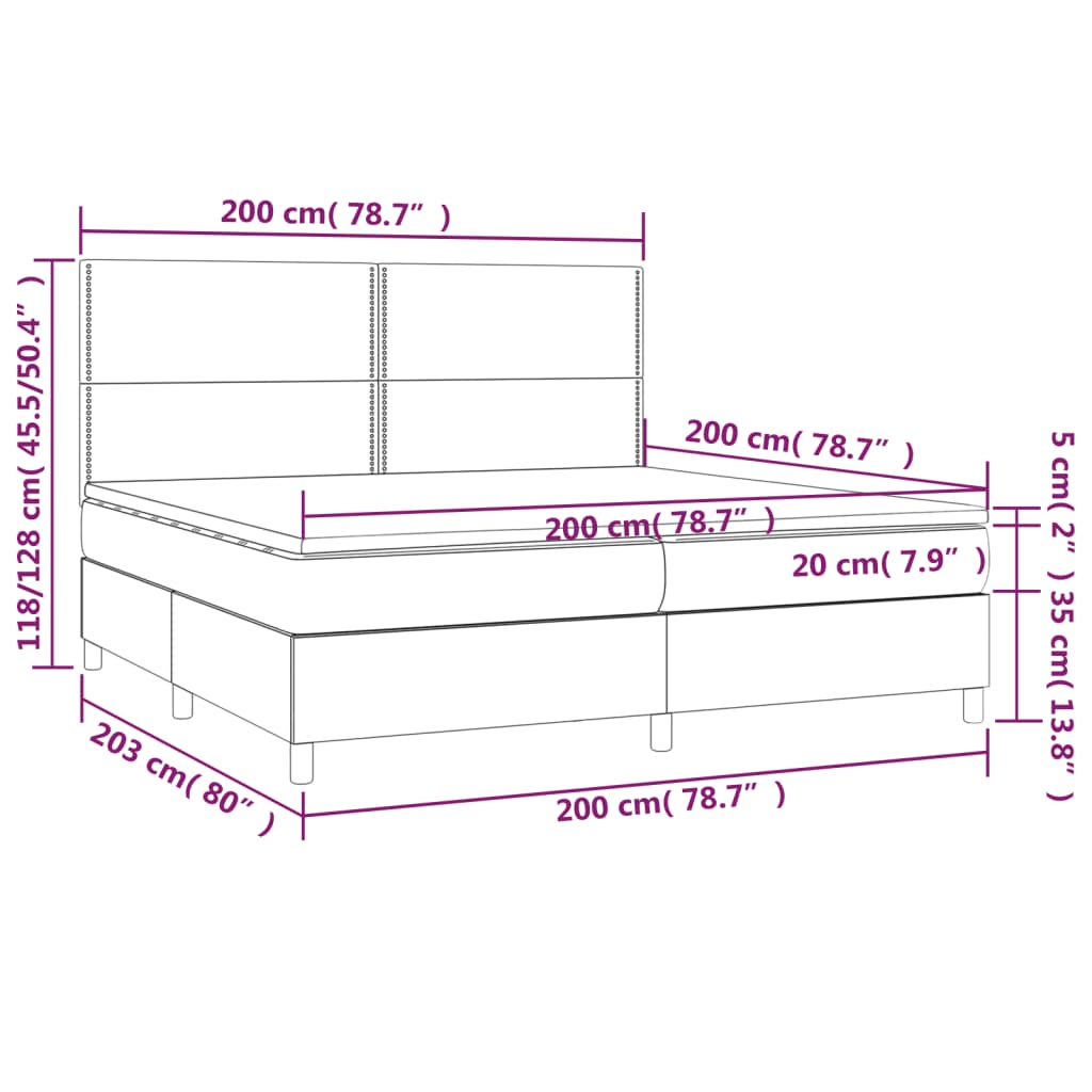 Boxspringbett mit Matratze & LED Schwarz 200x200 cm Stoff