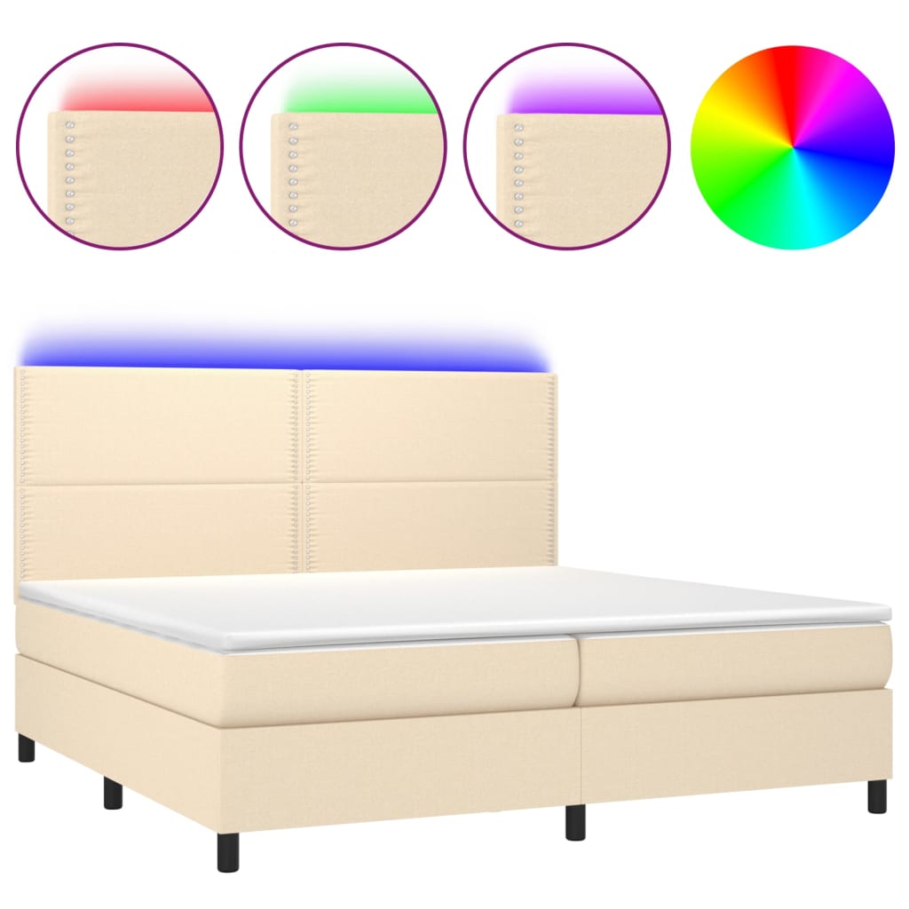 Boxspringbett mit Matratze & LED Creme 200x200 cm Stoff