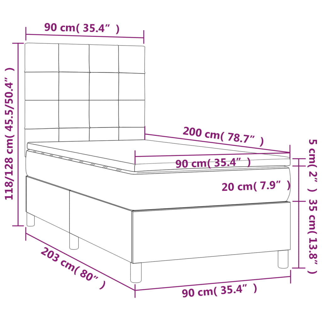 Boxspringbett mit Matratze & LED Hellgrau 90x200 cm Stoff