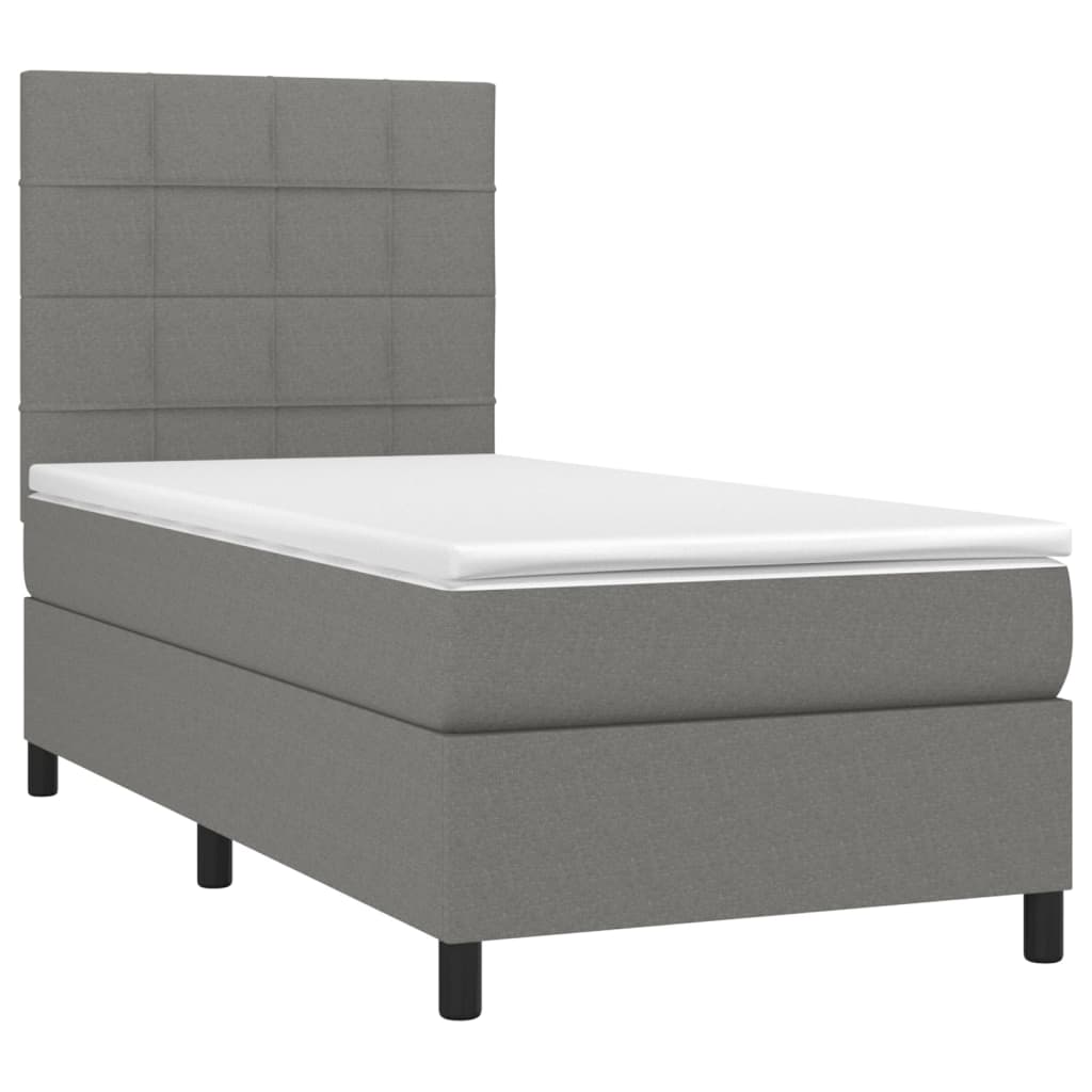 Boxspringbett mit Matratze & LED Dunkelgrau 90x200 cm Stoff