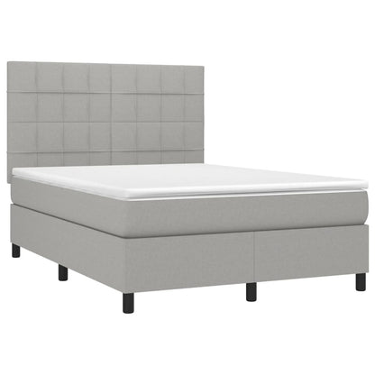 Box spring bed with mattress &amp; LED light grey 140x200 cm fabric