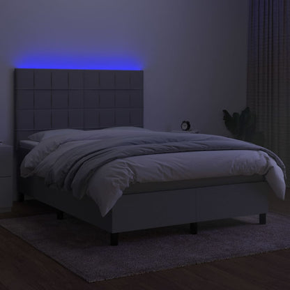 Box spring bed with mattress &amp; LED light grey 140x200 cm fabric