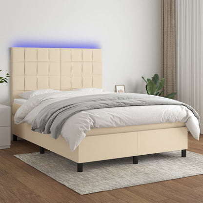 Boxspringbett mit Matratze & LED Creme 140x200 cm Stoff