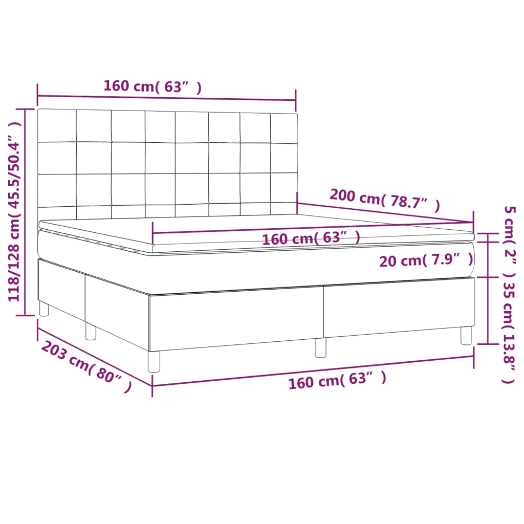 Boxspringbett mit Matratze & LED Schwarz 160x200 cm Stoff