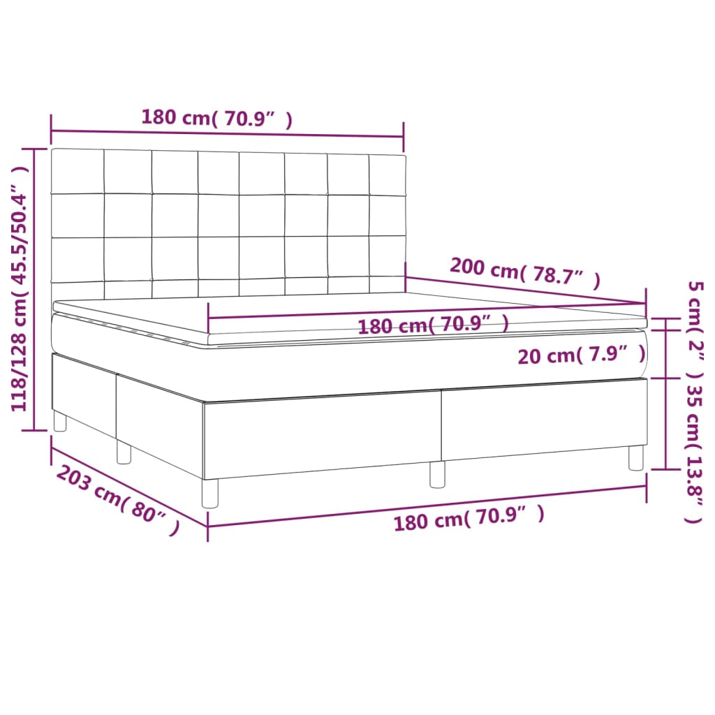 Boxspringbett mit Matratze & LED Taupe 180x200 cm Stoff