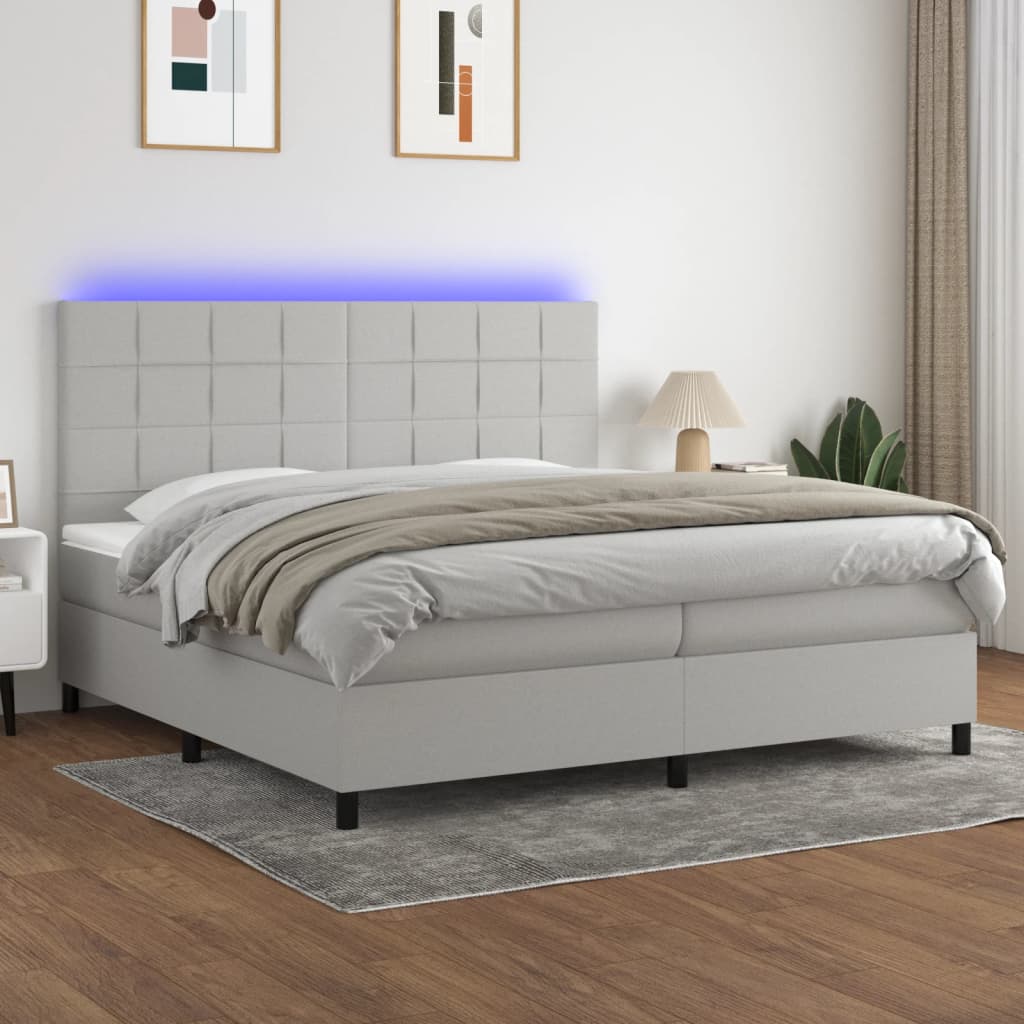 Boxspringbett mit Matratze & LED Hellgrau 200x200 cm Stoff