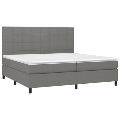 Box spring bed with mattress &amp; LED dark grey 200x200 cm fabric