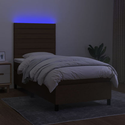 Boxspringbett mit Matratze & LED Dunkelbraun 90x200 cm Stoff