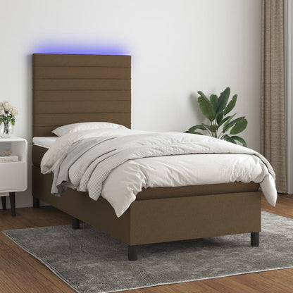 Boxspringbett mit Matratze & LED Dunkelbraun 90x200 cm Stoff