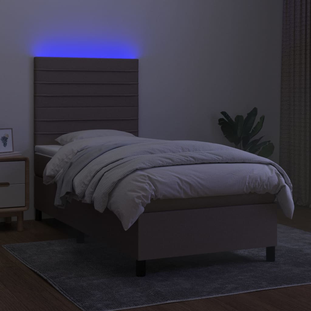 Boxspringbett mit Matratze & LED Taupe 90x200 cm Stoff