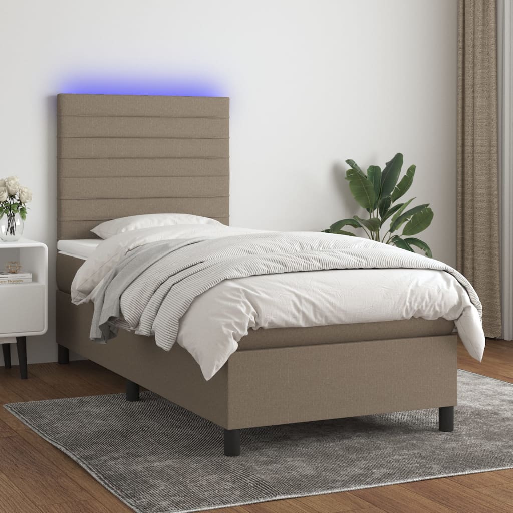 Boxspringbett mit Matratze & LED Taupe 90x200 cm Stoff