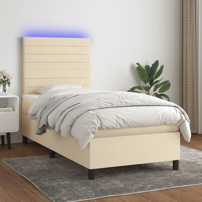 Boxspringbett mit Matratze & LED Creme 90x200 cm Stoff