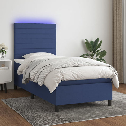 Boxspringbett mit Matratze & LED Blau 90x200 cm Stoff