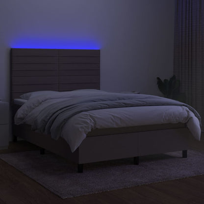 Boxspringbett mit Matratze & LED Taupe 140x200 cm Stoff