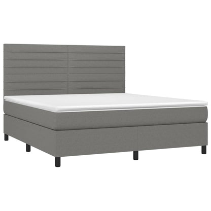 Box spring bed with mattress &amp; LED dark grey 160x200 cm fabric