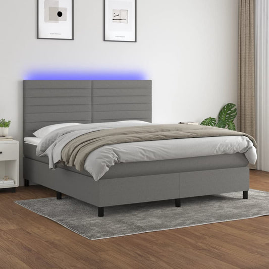 Box spring bed with mattress &amp; LED dark grey 160x200 cm fabric