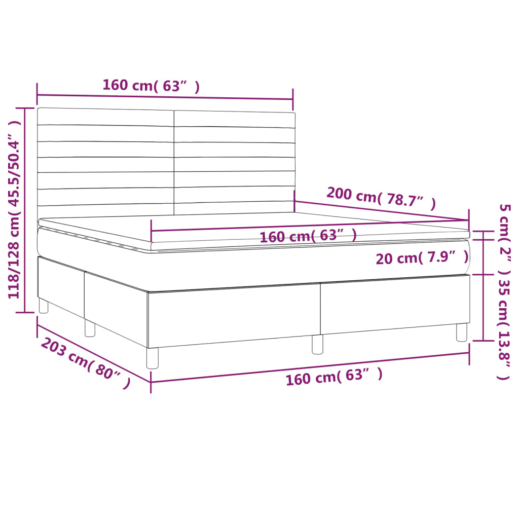 Boxspringbett mit Matratze & LED Dunkelbraun 160x200 cm Stoff