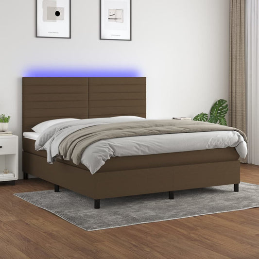 Boxspringbett mit Matratze & LED Dunkelbraun 160x200 cm Stoff