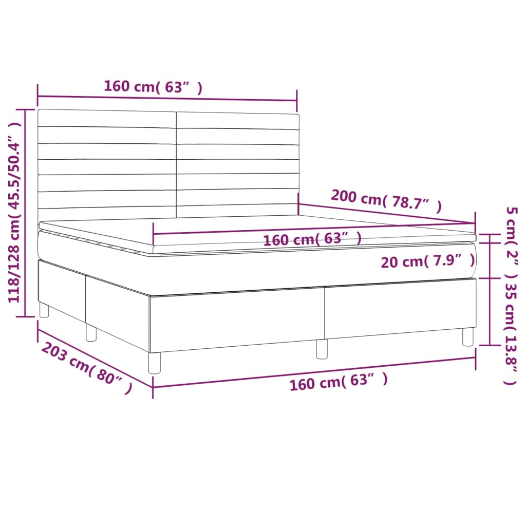 Boxspringbett mit Matratze & LED Taupe 160x200 cm Stoff