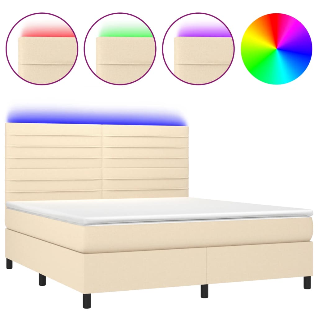 Boxspringbett mit Matratze & LED Creme 180x200 cm Stoff