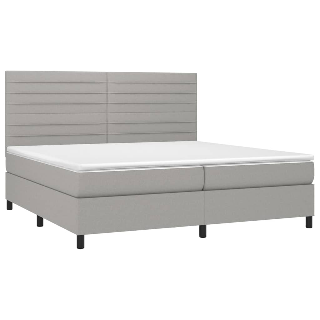 Box spring bed with mattress &amp; LED light grey 200x200 cm fabric