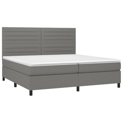 Box spring bed with mattress &amp; LED dark grey 200x200 cm fabric